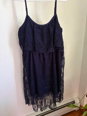 Lush Navy Lace Overlay Spaghetti-Strap Mini Dress